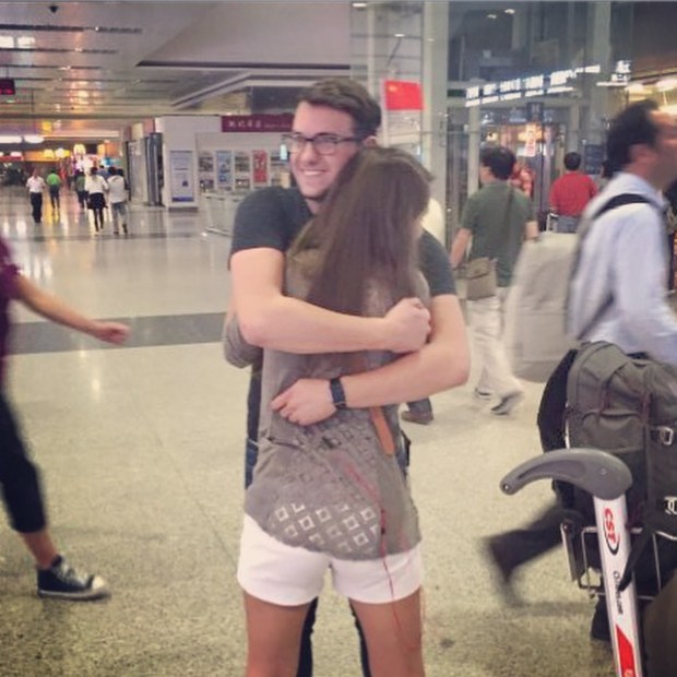 I almost walked right past him because I was rushing to look for him at a different place... Luckily, he stopped me. Haha! And of course one of his first comments was about how I was ridiculous for wearing the flag on my head :P